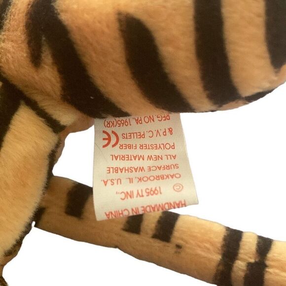 Stripes the Tiger PVC Ty 1995 Beanie Baby Plush Collectible Nostalgia Stuffed An - Picture 6 of 10